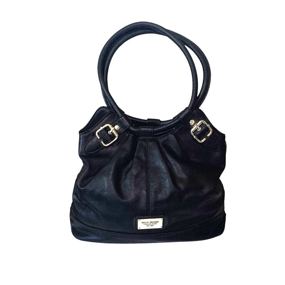 RELIC Black Hobo Multi-Compartment Faux Leather Shoulder Bag Purse